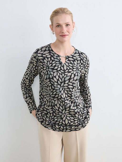 Bisiklet Yaka ?i?ekli Bluz