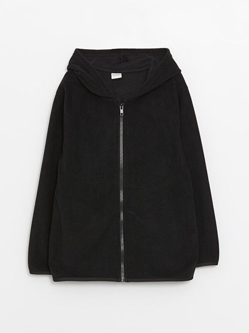 Kap??onlu Basic Uzun Kollu Polar Erkek ?ocuk Fermuarl? Sweatshirt