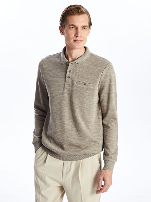 Polo Yaka Uzun Kollu Erkek Sweatshirt