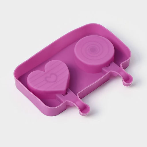 Форма для мороженого Любовь, силикон, 19.5?11?2.5 см, 2 ячейки, с крышкой и палочками (50 шт.), сиреневая