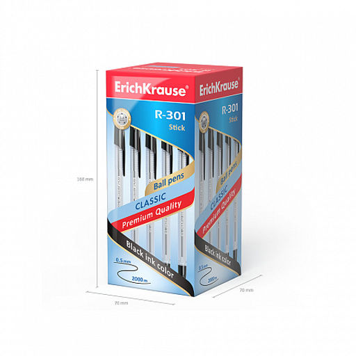 Цена за 24 шт. Набор из 4 ручек шариковых ErichKrause R-301 Stick Classic 1.0, цвет чернил: синий, черный, красный, зеленый (в пакете)