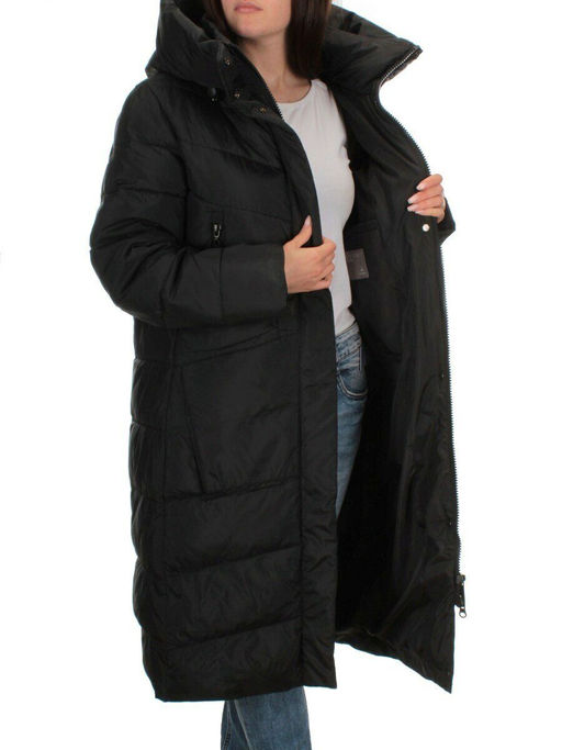 2077 BLACK Пальто зимнее женское (200 гр .холлофайбер) - Фабричный китай фото 6