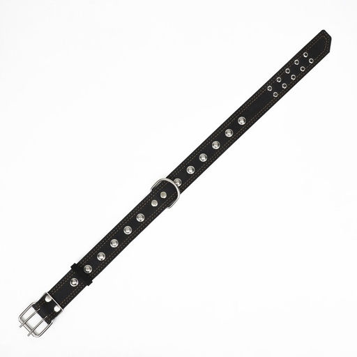 Ошейник кожаный двухслойный украшенный, 85 х 4.5 см, ОШ 50-70 см, чёрный - Пижон фото 5