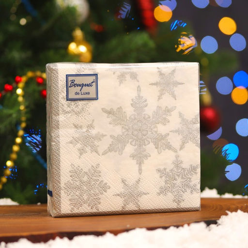 Цена за 3 шт. Салфетки новогодние бумажные Bouquet de Luxe Снегопад Серебро, 3 слоя, 24?24 см, 25 шт.