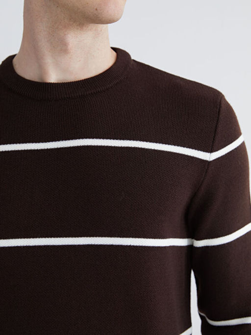 Bisiklet Yaka Uzun Kollu ?izgili Erkek Triko Kazak