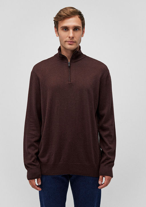 Yar? Fermuarl? Dik Yaka Bordo Kazak - Mavi фото 3