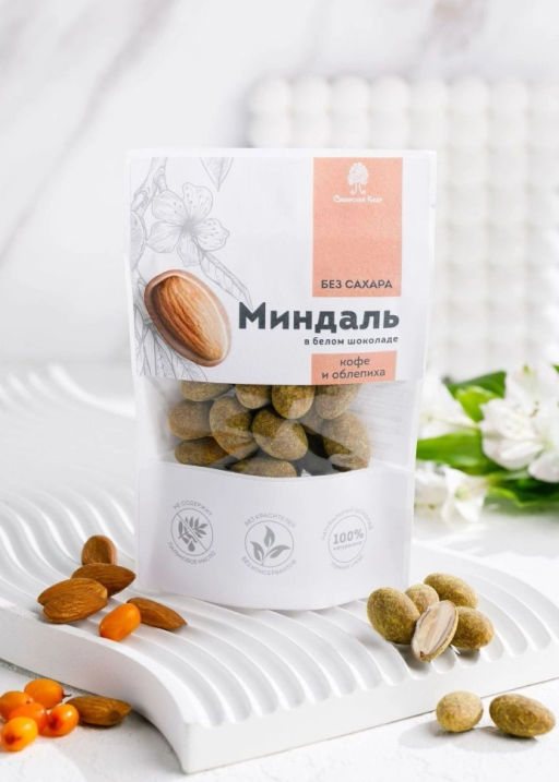 Миндаль в белом шоколаде без сахара с кофе и облепихой, 60 г - Сибирский кедр фото 10