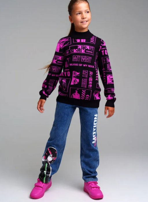 32321250 Брюки текстильные джинсовые утепленные флисом для девочек