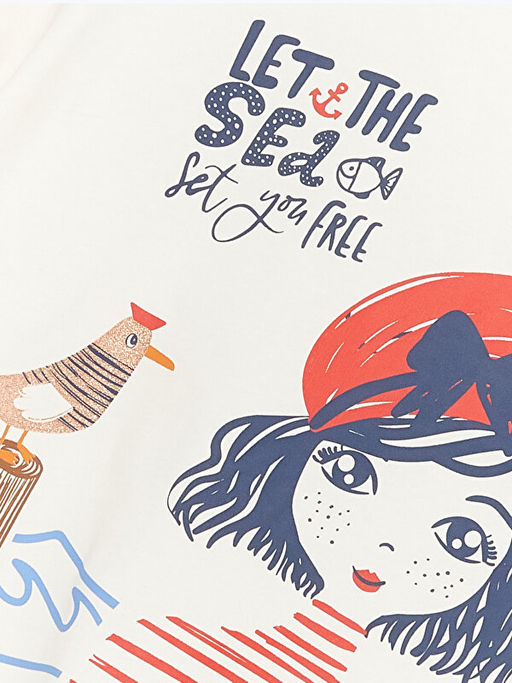 Bisiklet Yaka Bask?l? K?sa Kollu K?z ?ocuk Ti??rt - Waikiki фото 3