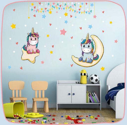 Наклейка многоразовая интерьерная ЕДИНОРОЖКИ НА ЛУНЕ - Home фото 4