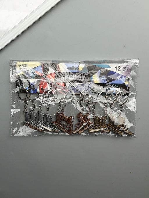 Цена за 12 шт. Брелок металл "Пистолет" двигается затвор МИКС 3х4,3х0,5 см