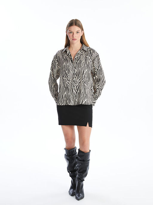 Desenli Oversize Saten Kad?n G?mlek