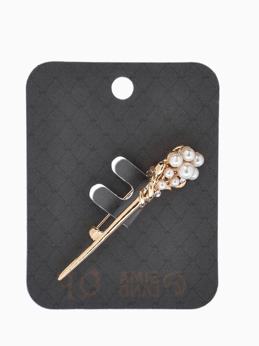 Брошь «Факел с жемчугом», белая в золоте