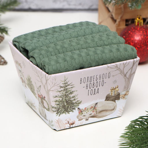 Набор кухонных полотенец Доляна, хаки, 35?60 см - 4 шт., 100% хлопок, вафля 220 г/м?