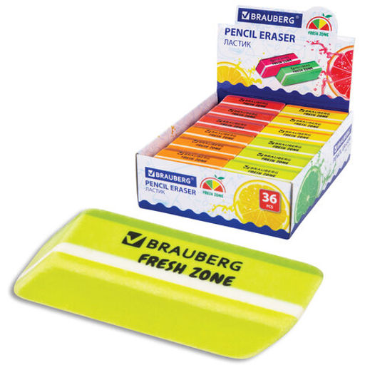 Цена за 3шт. Ластик большой BRAUBERG "Fresh Zone" цвет ассорти, прямоугольный, скошенный