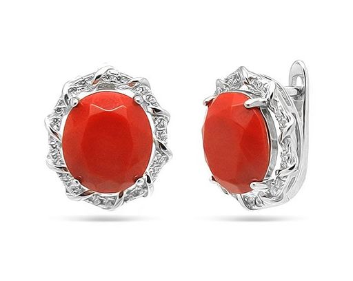 Серьги из серебра коралл, МЦВ970