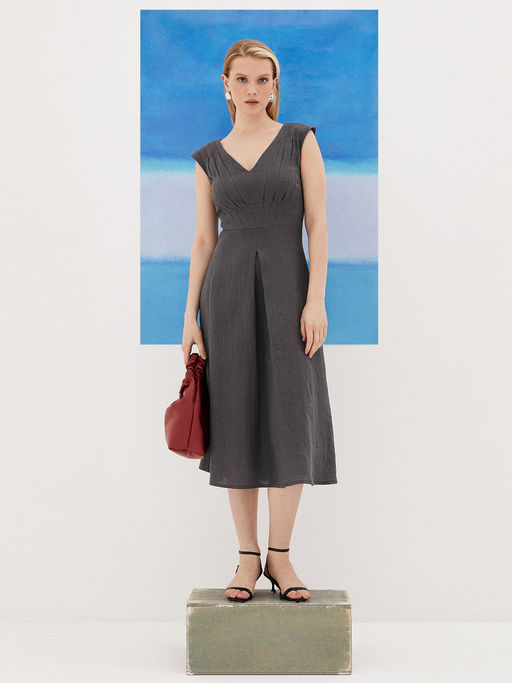 Льняной сарафан с V-образным вырезом 422.050103/Бежевый - Seven senses фото 2