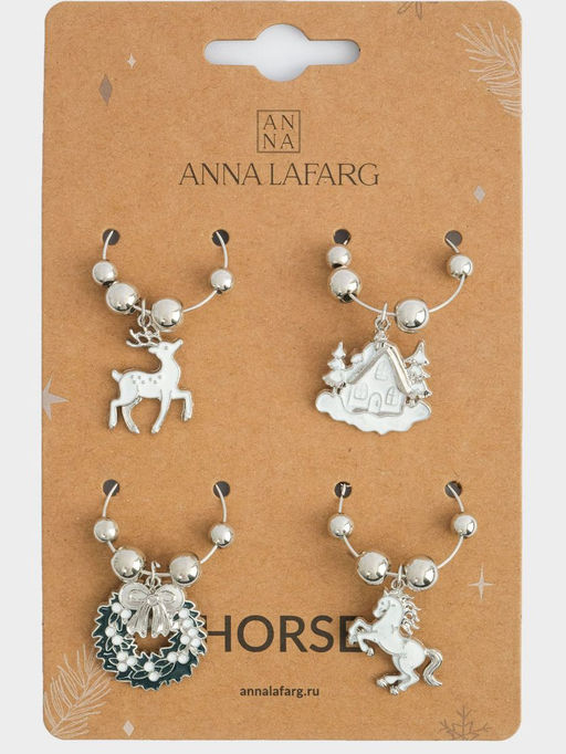 Подвеска для бокала, 4 шт, металл/стразы, Аттрибуты Нового года, Horse
