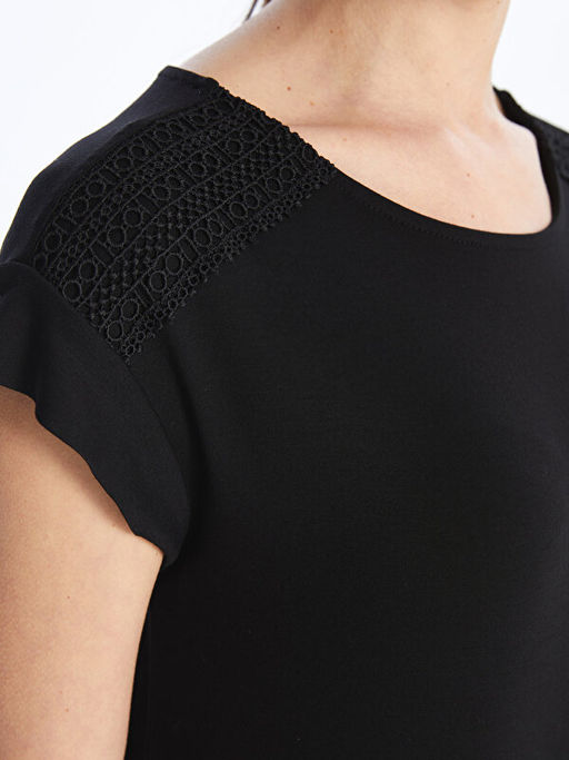 Bisiklet Yaka D?z K?sa Kollu Elbise