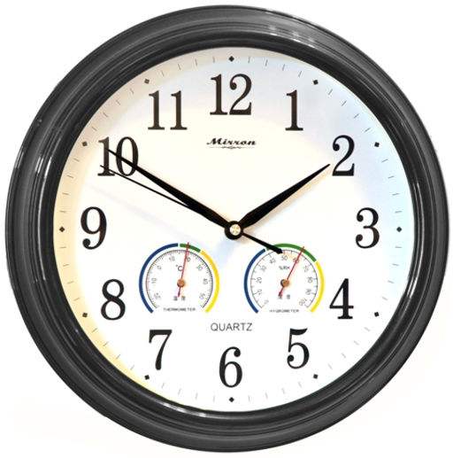 Настенные часы Mirron круглые с термометром темно серые P2616AtCB