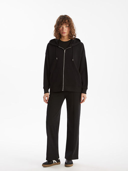 Kap??onlu Oversize Kad?n Fermuarl? Sweatshirt