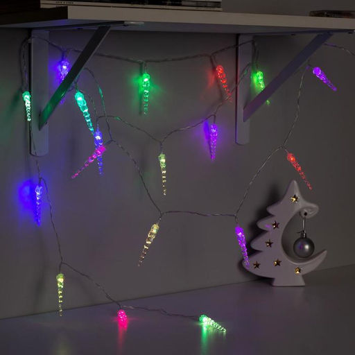 Гирлянда Нить 3 м с насадками Сосульки 7.5 см, IP20, прозрачная нить, 20 LED, батарейки AAх3 (нет в комплекте), свечение мульти - Luazon lighting фото 4