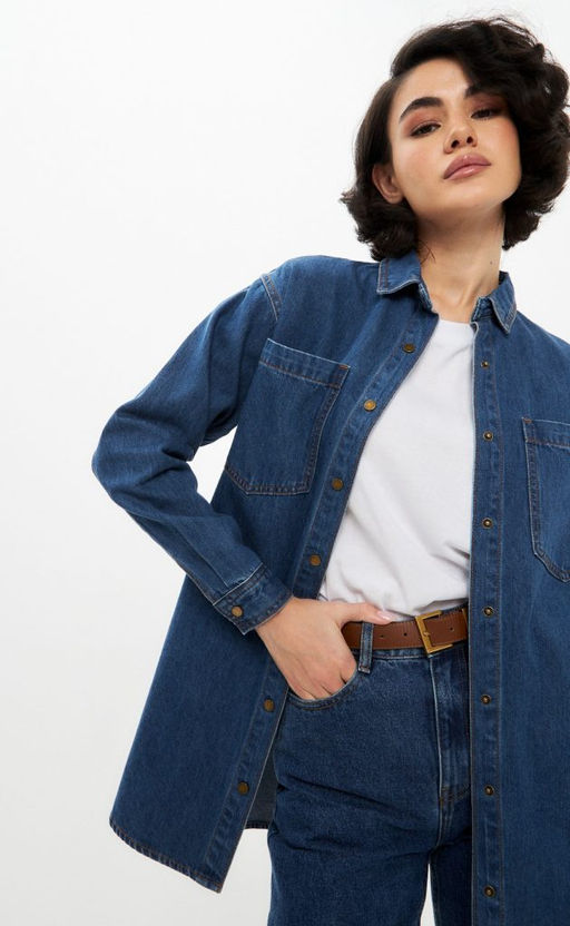 Рубашка джинс F322-0410 b.blue - Fine joyce фото 2