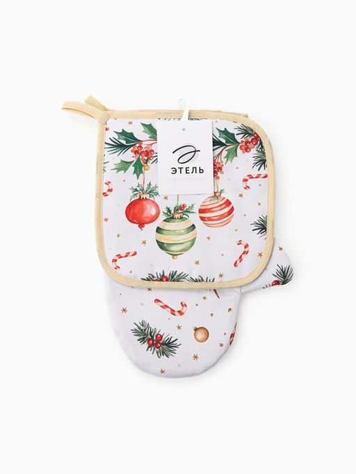 Кухонный набор Этель: варежка-прихватка 20?28 см, прихватка 19?19 см, белая