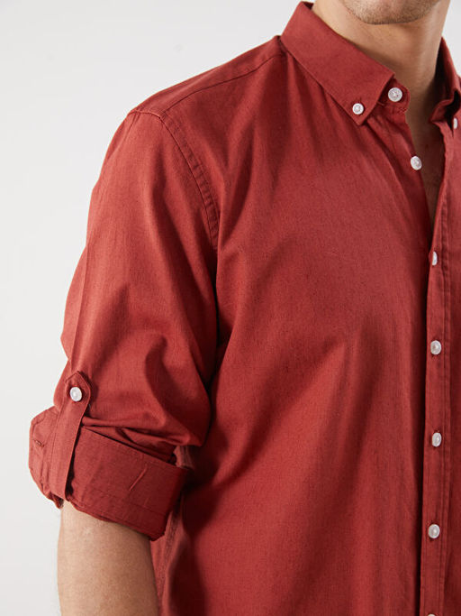 Regular Fit Uzun Kollu Keten Kar???ml? Erkek G?mlek