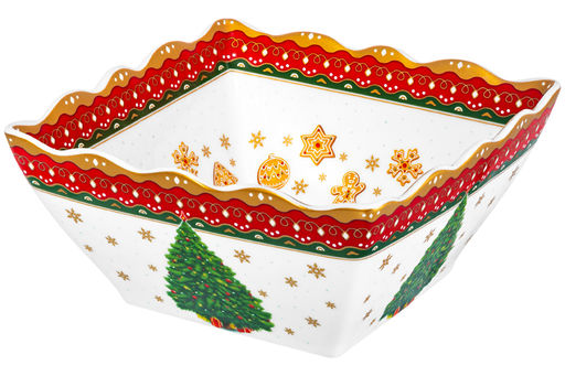 Салатник 1 л 16*16*8 см Новогодняя елка красный узор, квадрат глубокий, фарфор NEW BONE CHINA - Elan gallery фото 7