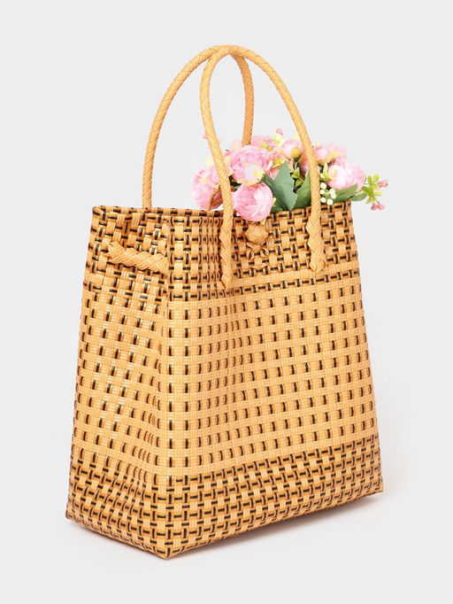 Сумка плетёная, 40×20×55 см, пластик, бежевая