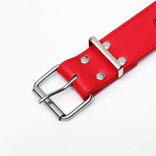 Ошейник клёпаный в 2 ряда, 65 х 3,4 см, ОШ 50-60 см, красный - Пижон фото 2