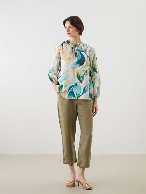 Ba?lamal? Yaka Desenli Bluz