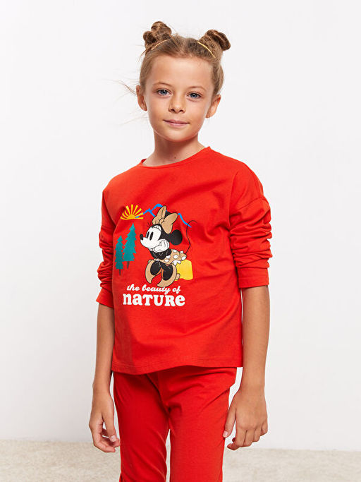 Bisiklet Yaka Minnie Mouse Bask?l? Uzun Kollu K?z ?ocuk Pijama Tak?m? - Waikiki фото 2