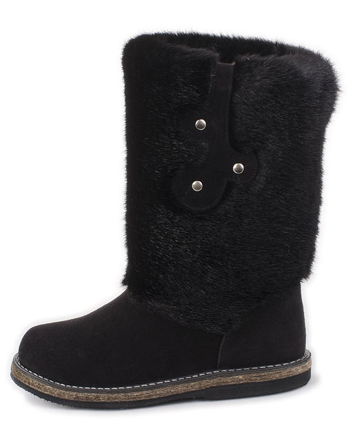 Унты женские на войлочной подошве., Черные. Мех "норка" черная.