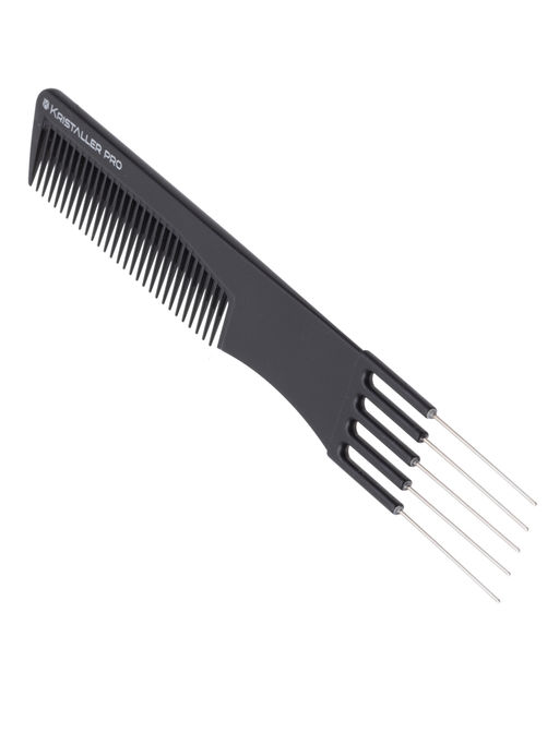 Kristaller Профессиональный гребень для волос с металлической вилкой 06969, карбон, черный, 19,5 см