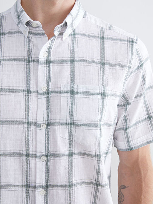 Regular Fit K?sa Kollu Ekose Poplin Erkek G?mlek