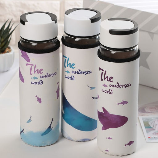 Бутылка для воды Кит, 500 мл, h=23.5 см, с ручкой, в чехле, стекло, рисунок МИКС - Simaland фото 8