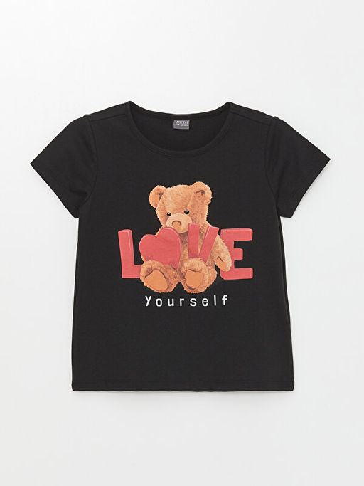 Bisiklet Yaka Bask?l? K?sa Kollu K?z ?ocuk Ti??rt