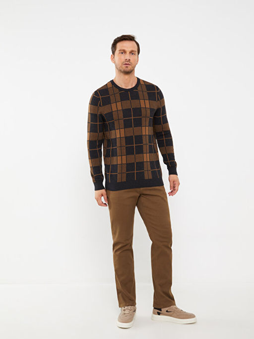 Bisiklet Yaka Uzun Kollu Ekose Erkek Triko Kazak