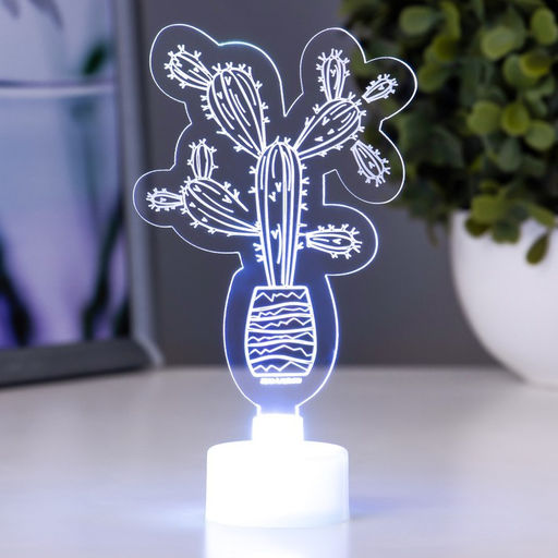 Светильник 3D ночник RISALUX «Кактус», LED RGB 6 цветов, от батареек LR1130 3 шт., 7×10.5 см