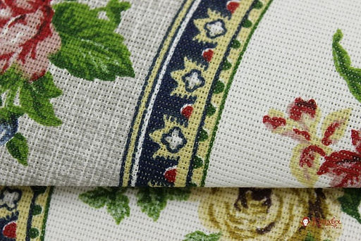 Рогожка Царица цветов-букеты по кайме цв.серый меланж, ш.1.5м, хлопок-100%, 160гр/м.кв - Купава фото 4