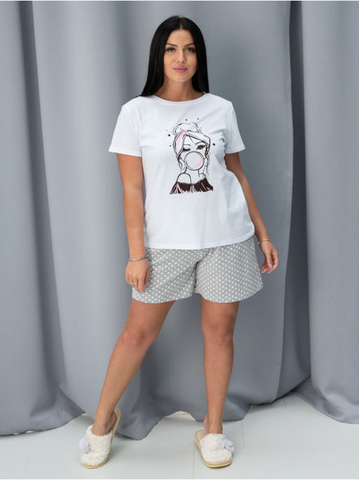 Пижама "Бубль Гум" с серыми шортами