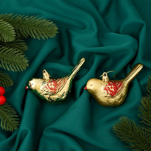 Цена за 2 шт. Ёлочные игрушки 2 шт. Зимнее волшебство. Пташка пластик, 710 см, золото