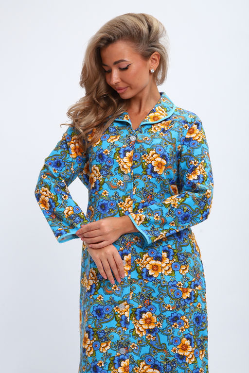 Халат женский из фланели Маша макси цветы