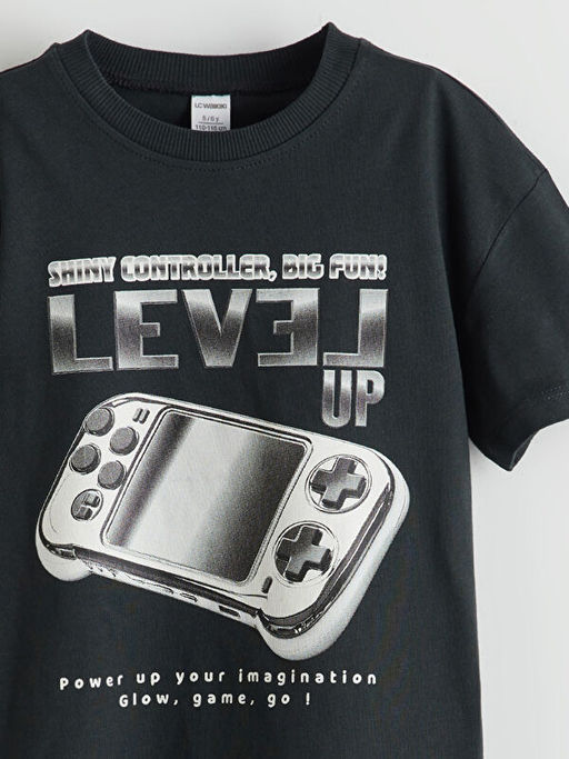 Bisiklet Yaka Bask?l? Erkek ?ocuk Ti??rt