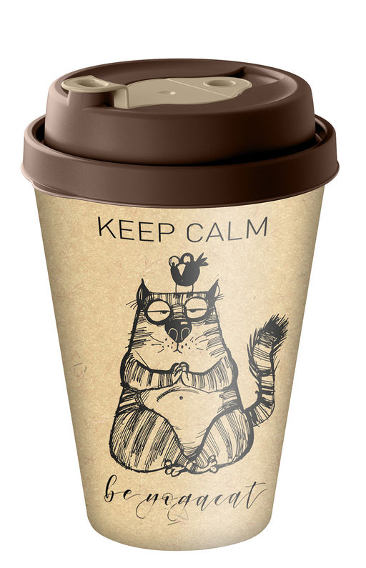 Цена за 2 шт. Стакан с крышкой 420 мл с декором с клапаном "my cats" (темно-коричневый) 223106224/01