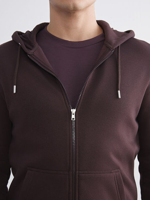 Kap??onlu Uzun Kollu Erkek Fermuarl? Sweatshirt