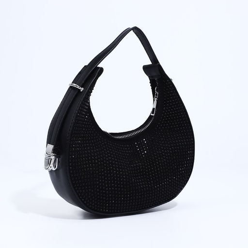Сумка-багет на молнии, цвет чёрный/чёрные стразы - Simaland фото 3