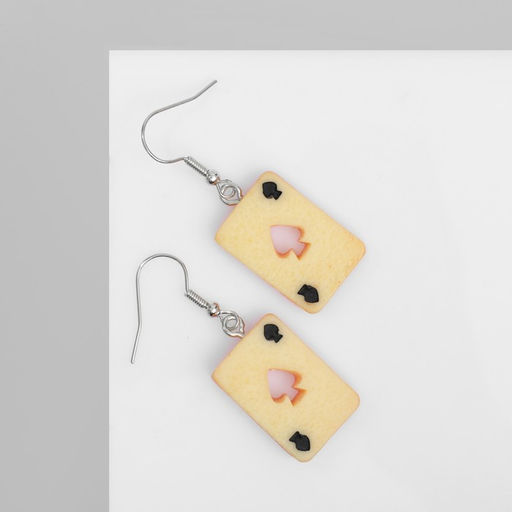 Серьги ассорти Радость карты, пики, цвет бежевый в серебре - Queen fair фото 2